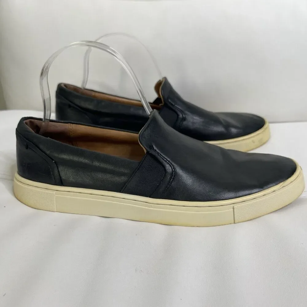 Frye Leather Slip On Shoes 9M Ivy Black Luxe Smooth Flats Womens Casual Sneakers